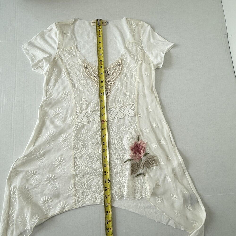 Johnny Was Love & Liberty Shirt Womens Small Embroidered Beaded Cotton Sheer - Picture 8 of 10